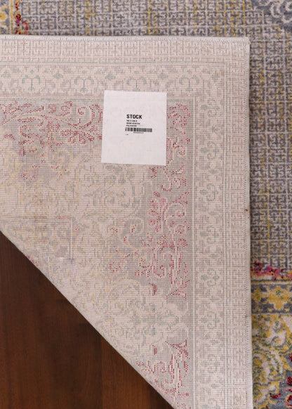 Luxury Turkish Palace Medallion Rug – Soft Grey with Gold & Blush Accents