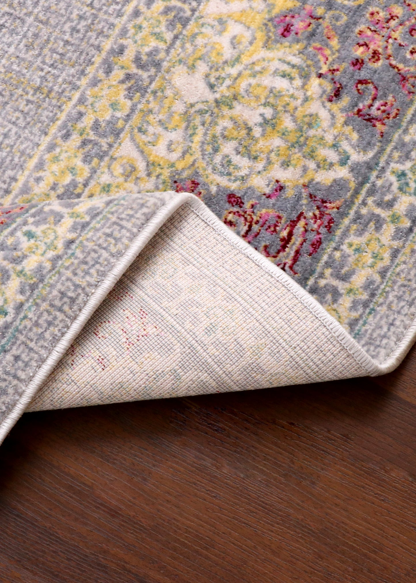 Luxury Turkish Palace Medallion Rug – Soft Grey with Gold & Blush Accents