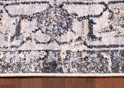 Antique-Style Turkish Medallion Rug – Stone Grey & Ivory Finish