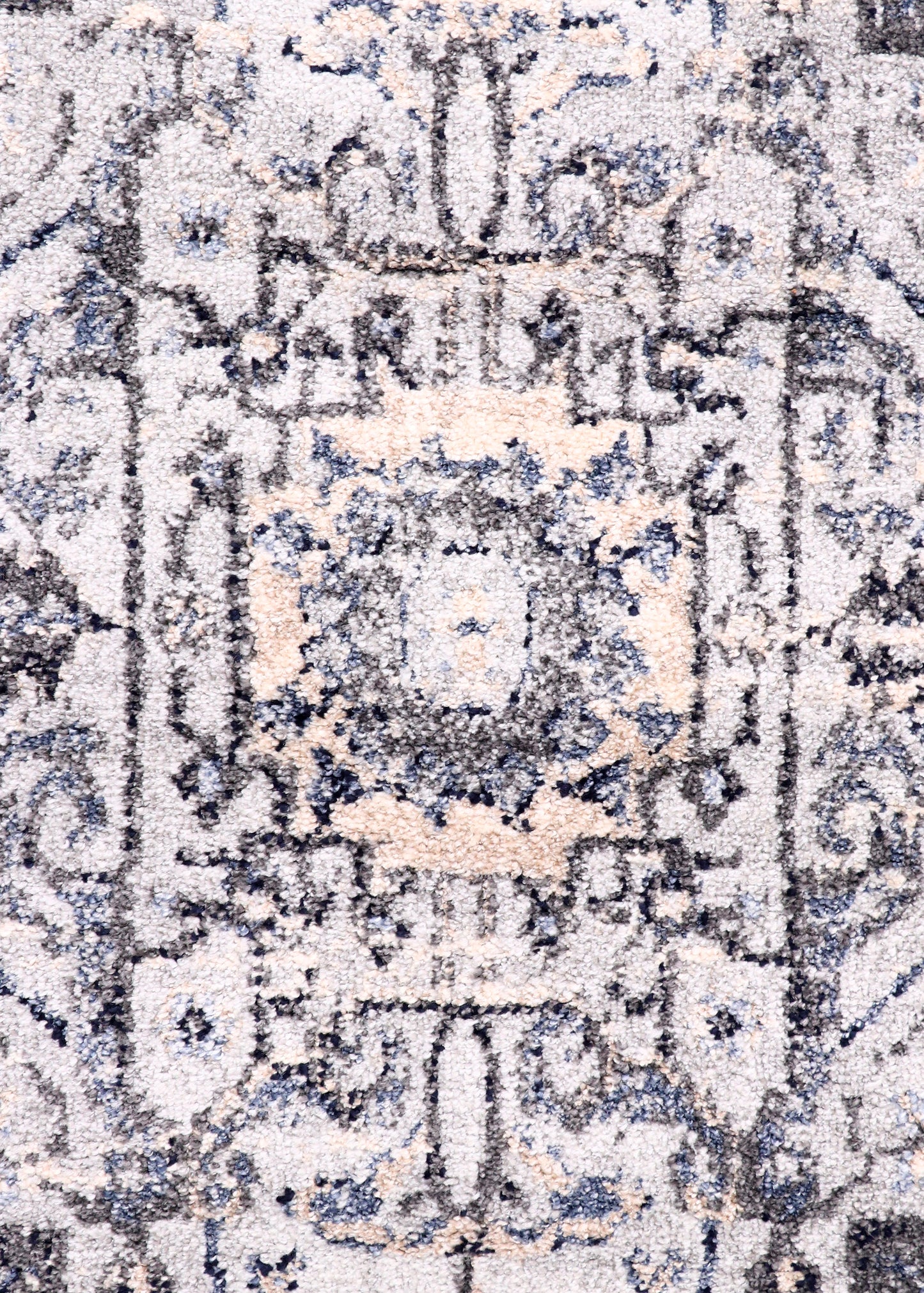 Antique-Style Turkish Medallion Rug – Stone Grey & Ivory Finish