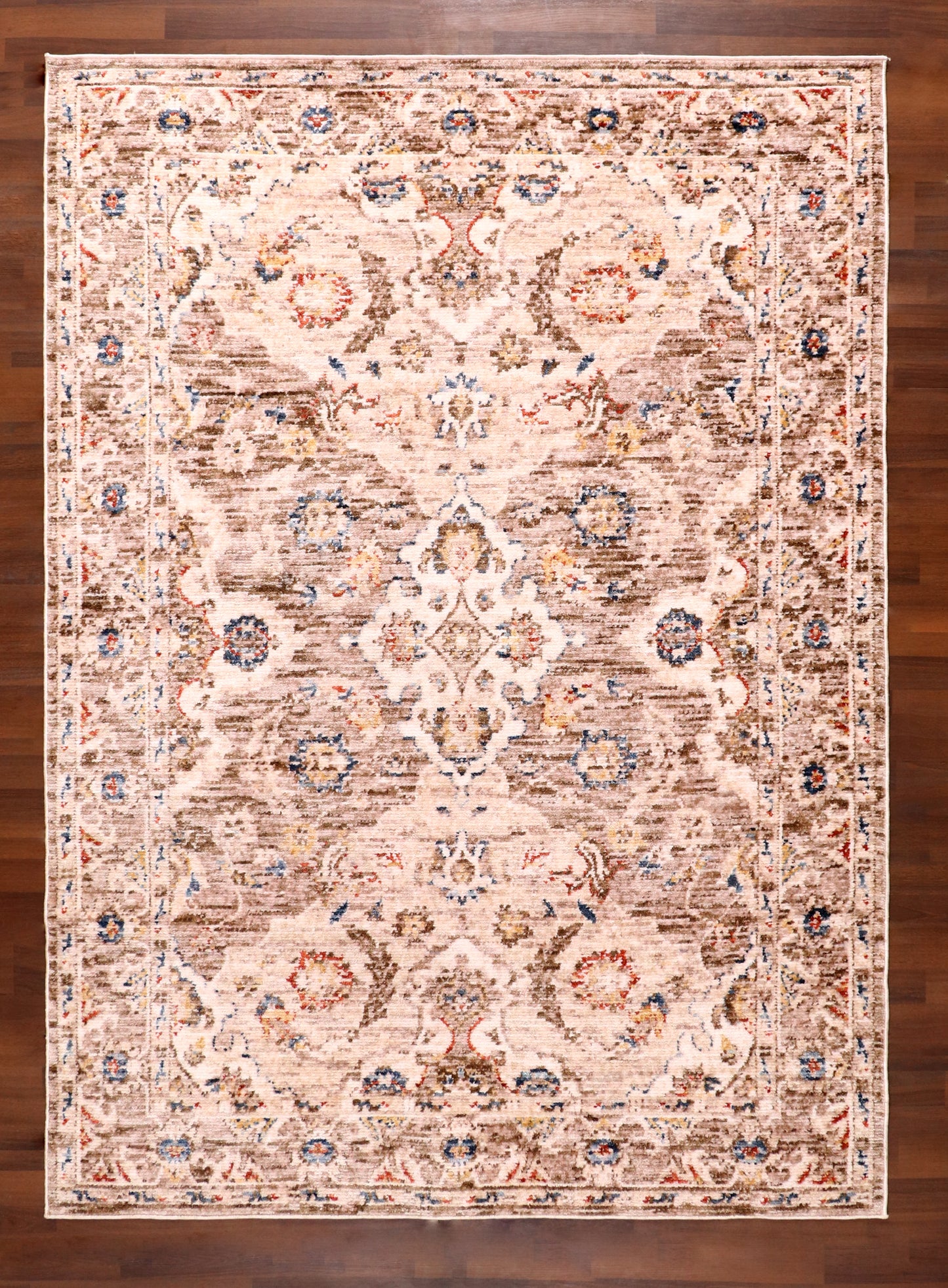 Vintage Turkish Medallion Rug – Soft Beige with Faded Traditional Motifs