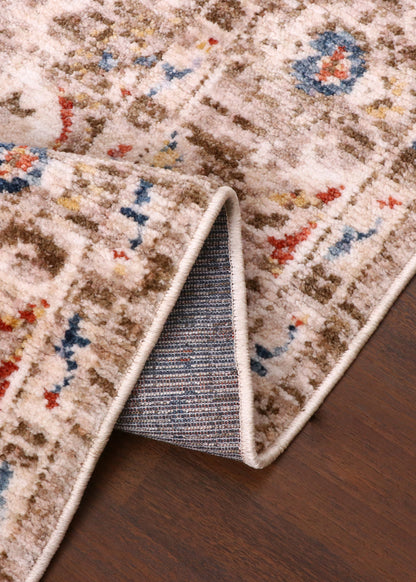 Vintage Turkish Medallion Rug – Soft Beige with Faded Traditional Motifs