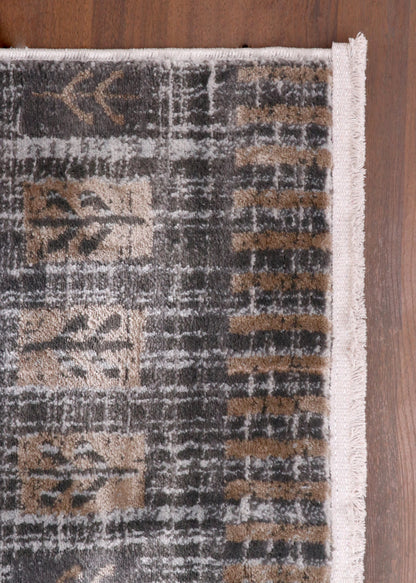 Luxury Turkish Distressed Medallion Rug – Ivory & Soft Grey with Subtle Gold Accents