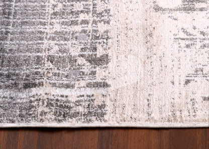 Luxury Turkish Distressed Medallion Rug – Ivory & Soft Grey with Subtle Gold Accents