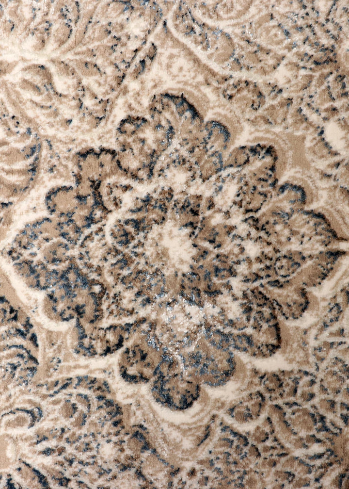 Turkish Beige Medallion Floral Border Rug