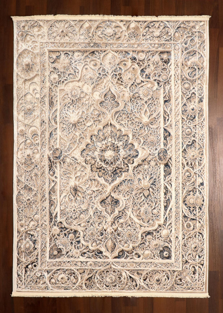 Turkish Beige Medallion Floral Border Rug