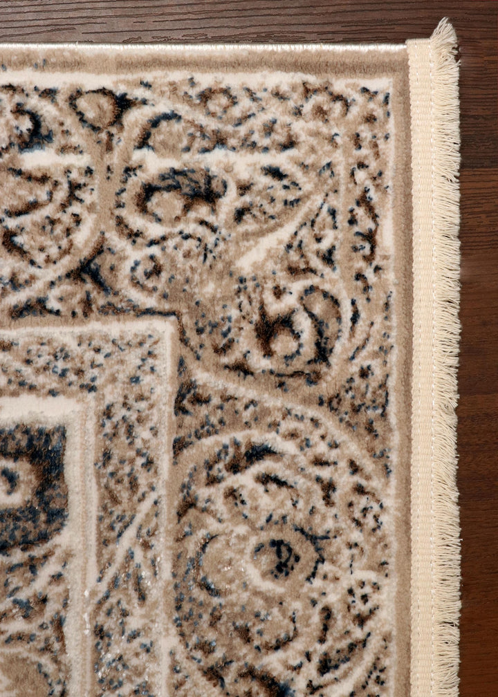 Turkish Beige Medallion Floral Border Rug