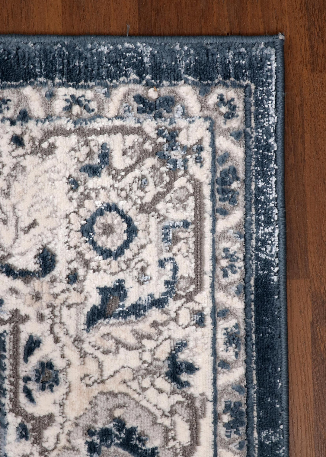 Elegant Ivory and Navy Medallion Rug