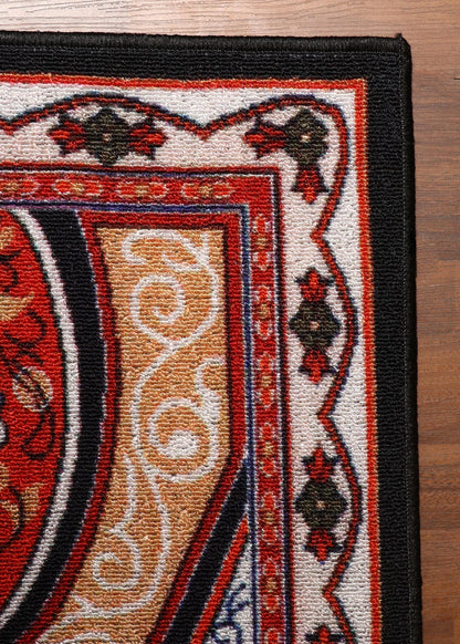 Floral Waves Beige & Red Pattern Rug - Felt Backing