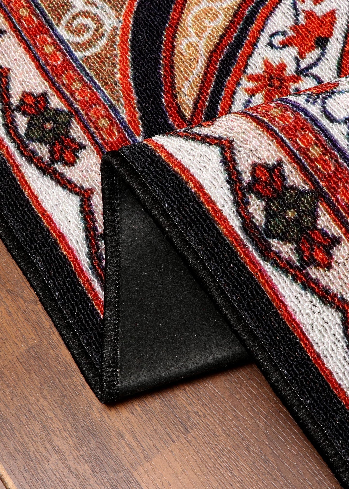 Floral Waves Beige & Red Pattern Rug - Felt Backing