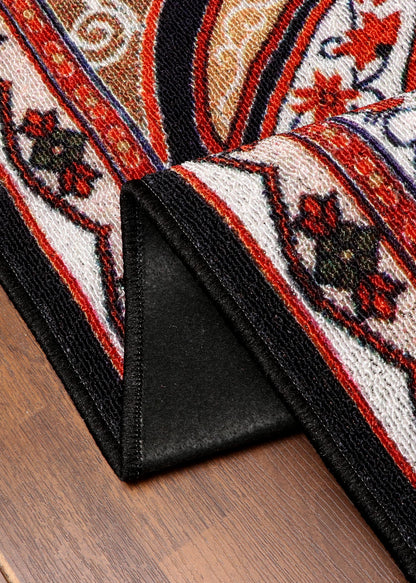Floral Waves Beige & Red Pattern Rug - Felt Backing