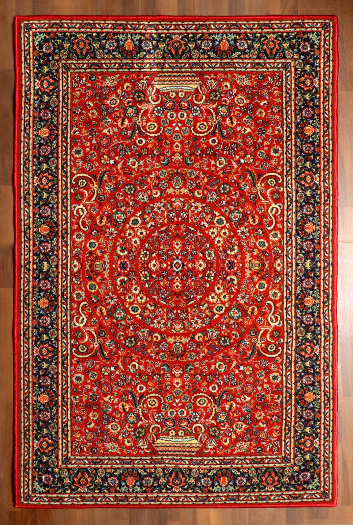 Elegant Persian-Inspired Red Medallion Rug – Felt Backing