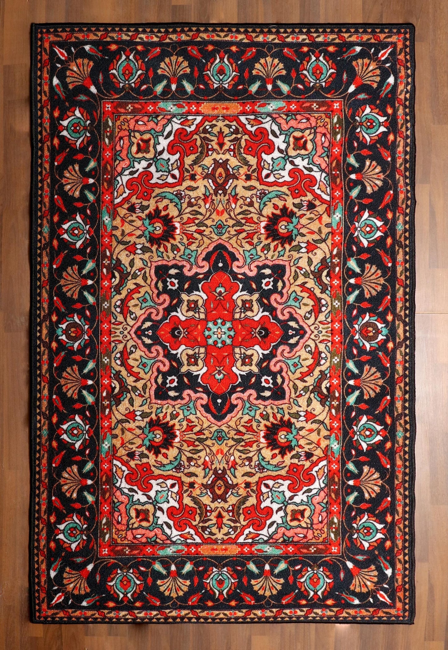 Bold Persian-Inspired Geometric Rug – Felt Backing