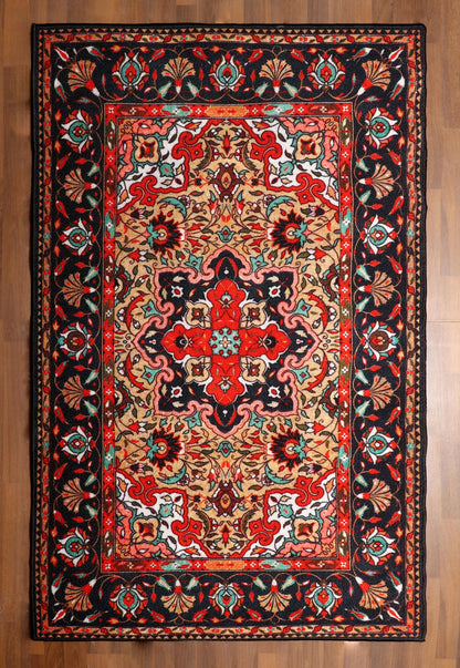 Bold Persian-Inspired Geometric Rug – Felt Backing