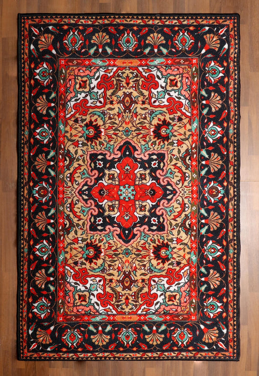 Bold Persian-Inspired Geometric Rug – Felt Backing