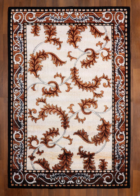Classic Botanical Beige and Brown Rug - Felt Backing