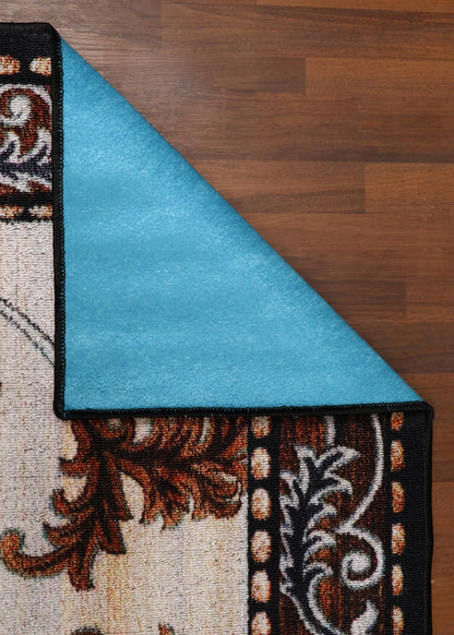 Classic Botanical Beige and Brown Rug - Felt Backing