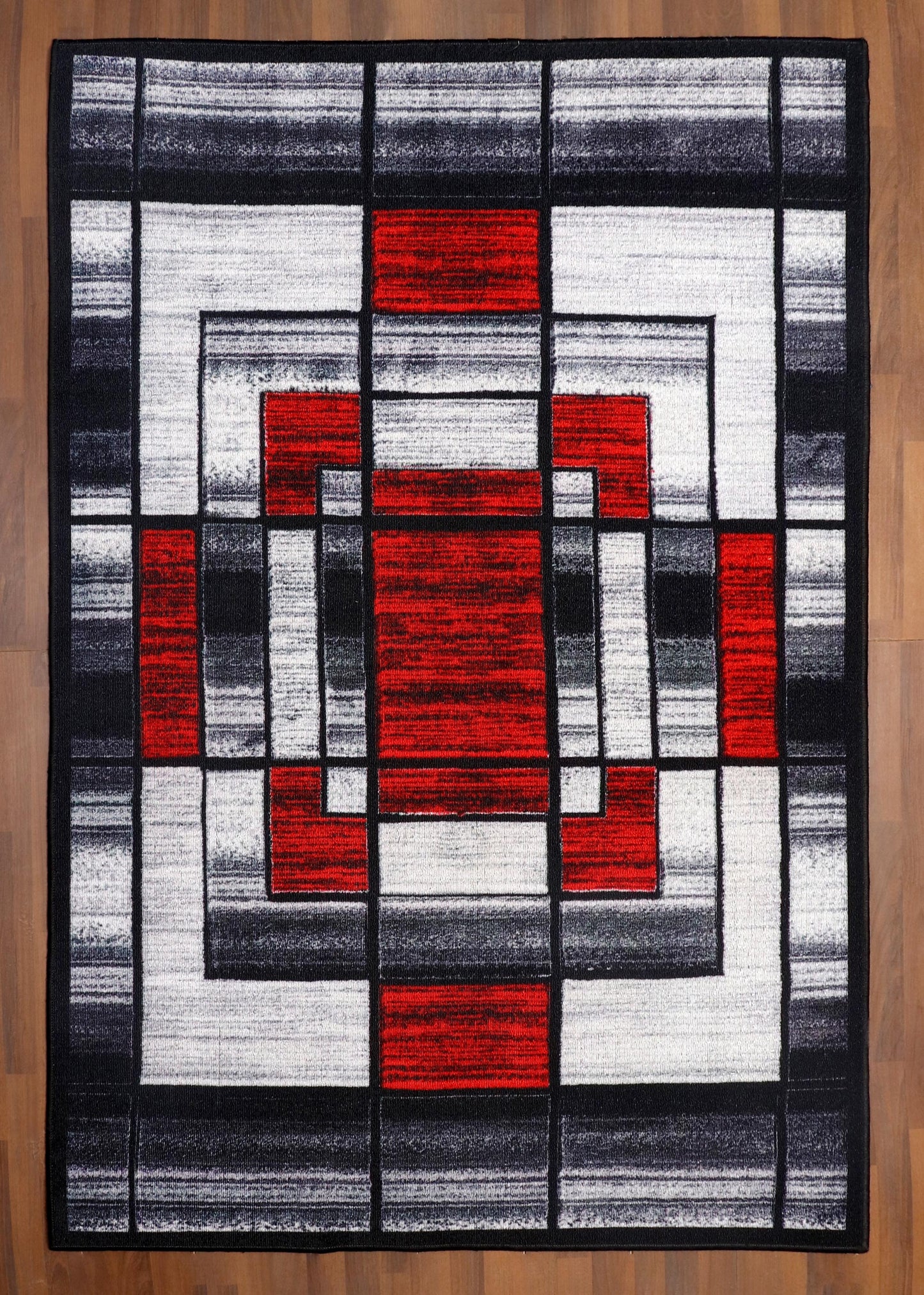 Geometric Red and Black Rug - Felt Backing