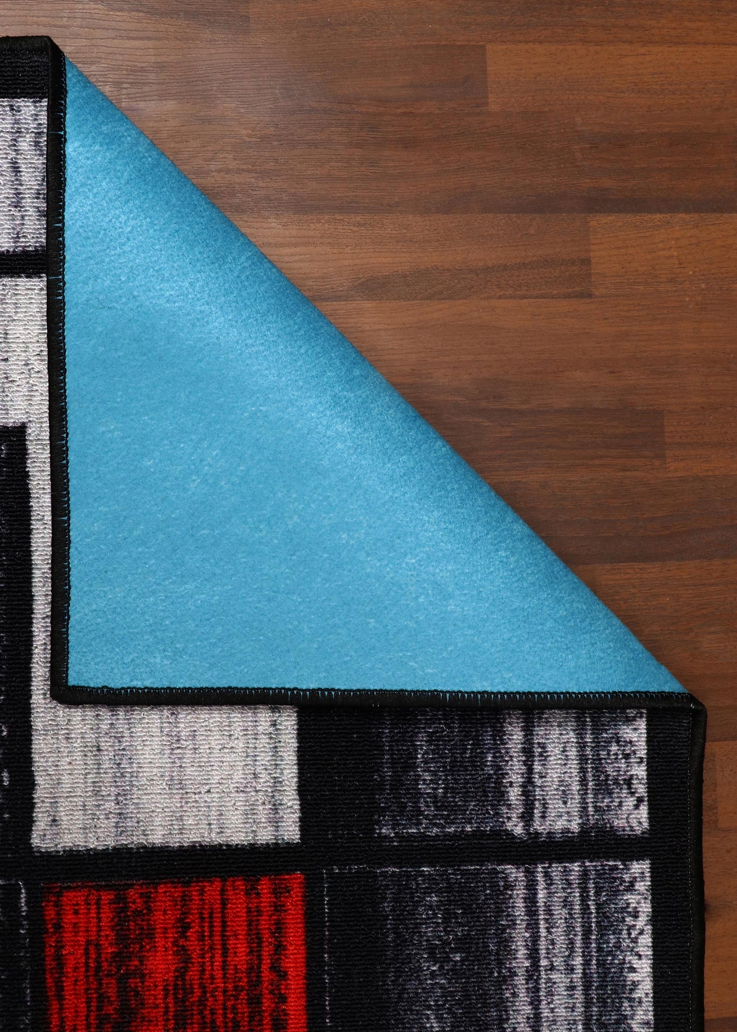 Geometric Red and Black Rug - Felt Backing