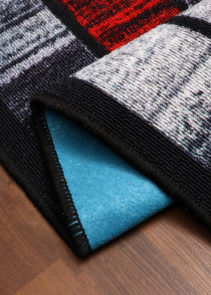 Geometric Red and Black Rug - Felt Backing