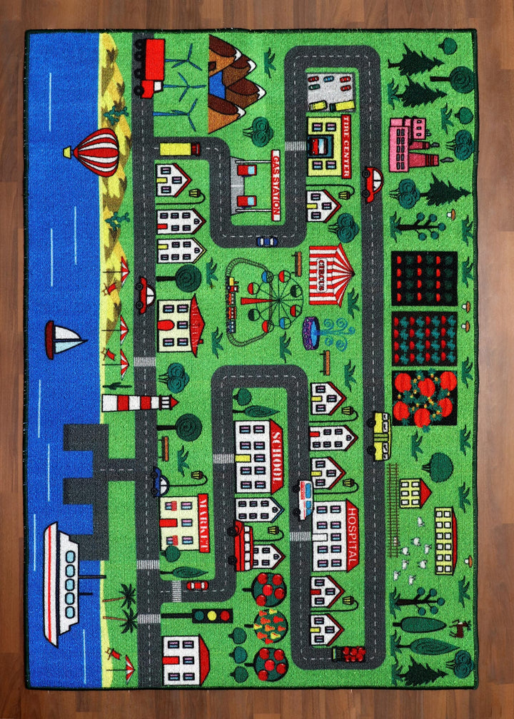 Seaside City Adventure Play Rug for Kids