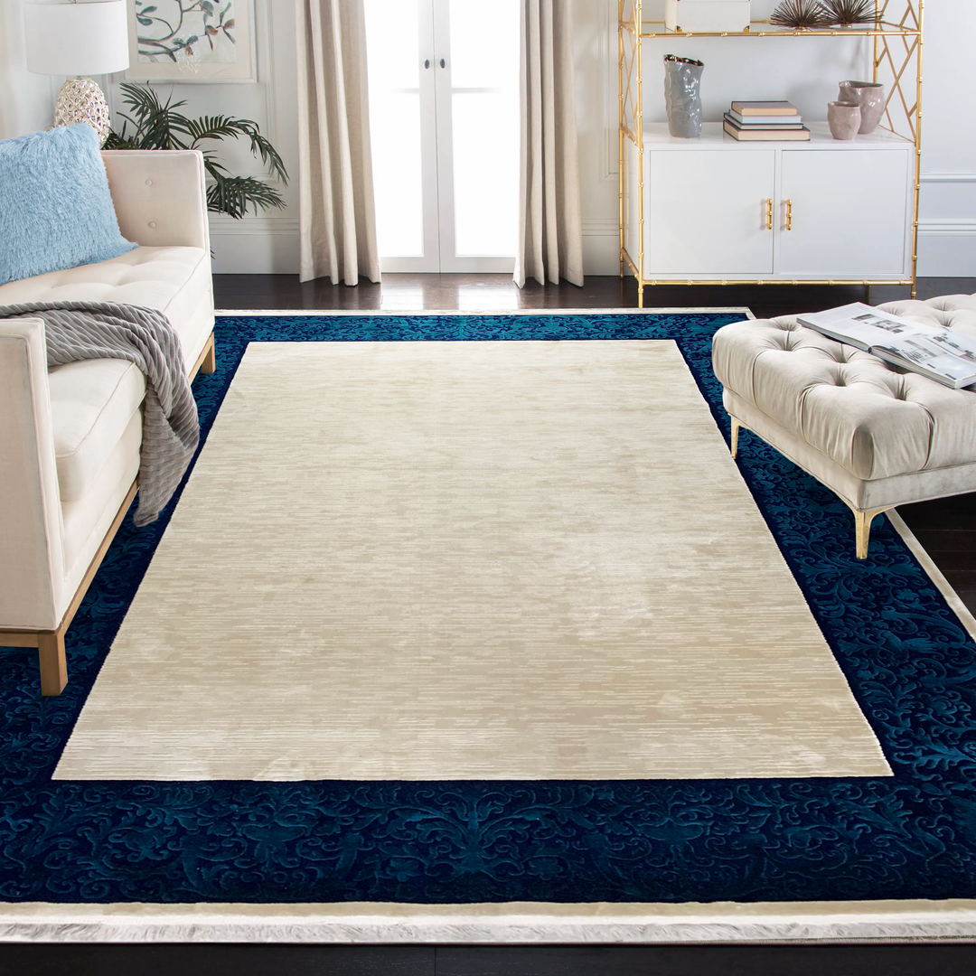 Ivory Elegance with Navy Accent Rug