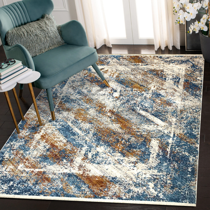 Azure Gold Abstract Fusion Turkish Rug