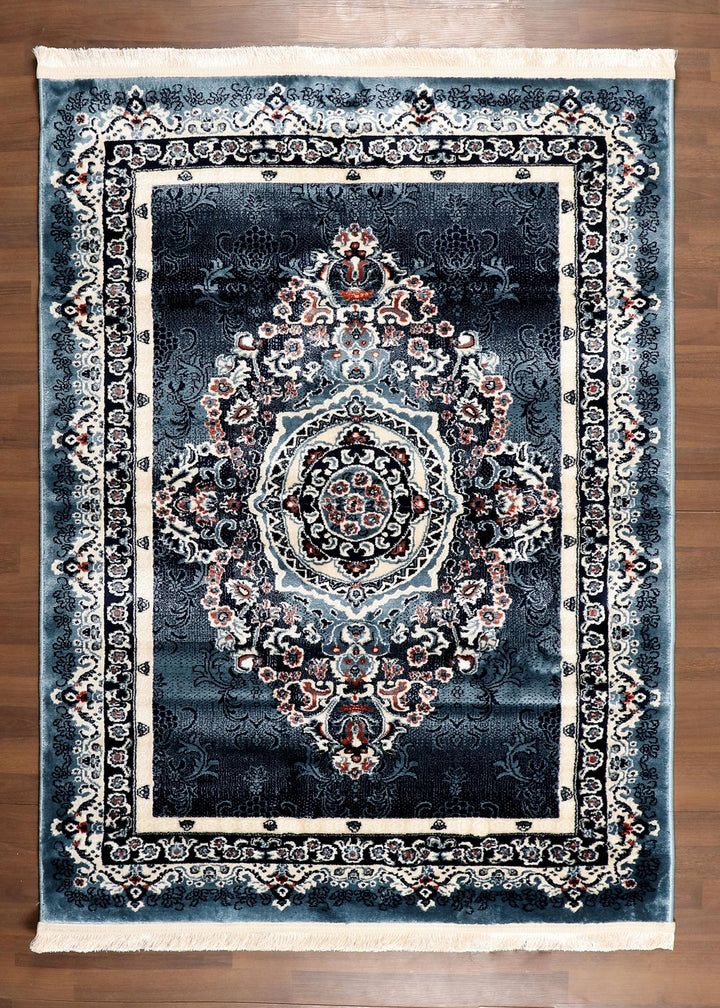 Elegant Blue Persian Medallion Area Rug with Ornate Border