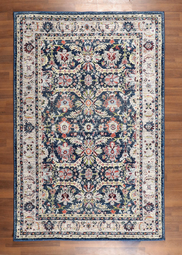 Traditional Navy and Cream Floral Area Rug