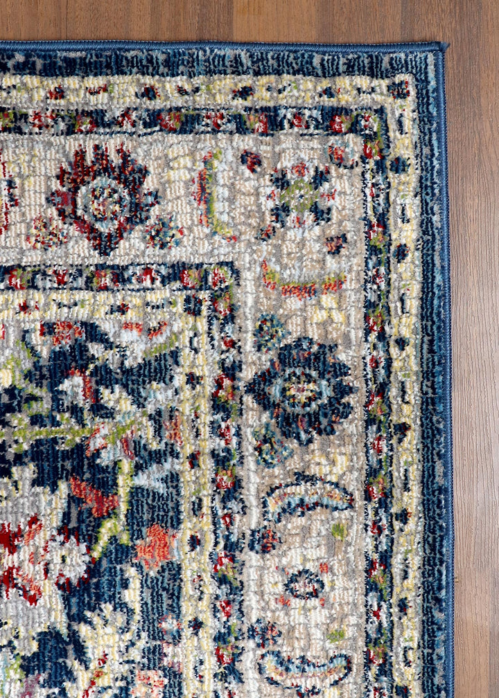 Traditional Navy and Cream Floral Area Rug