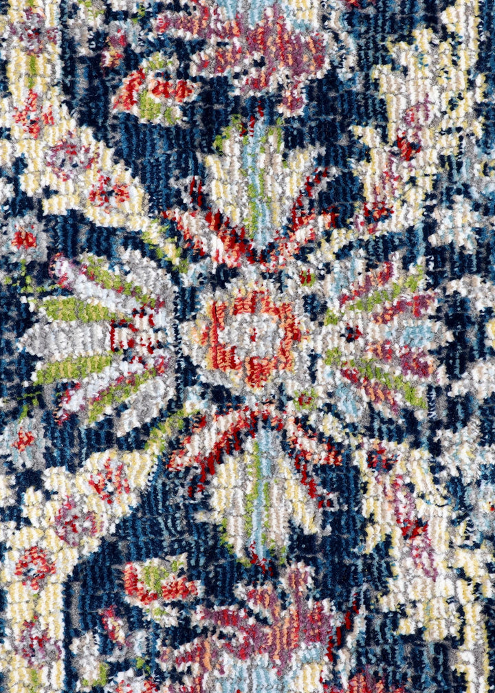 Traditional Navy and Cream Floral Area Rug