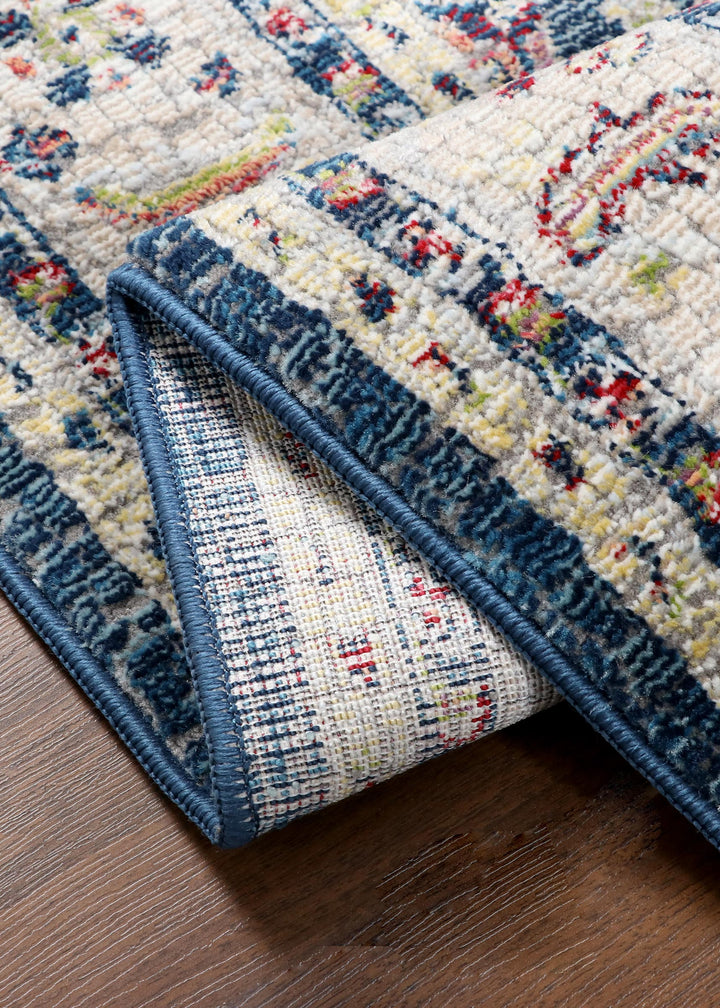 Traditional Navy and Cream Floral Area Rug