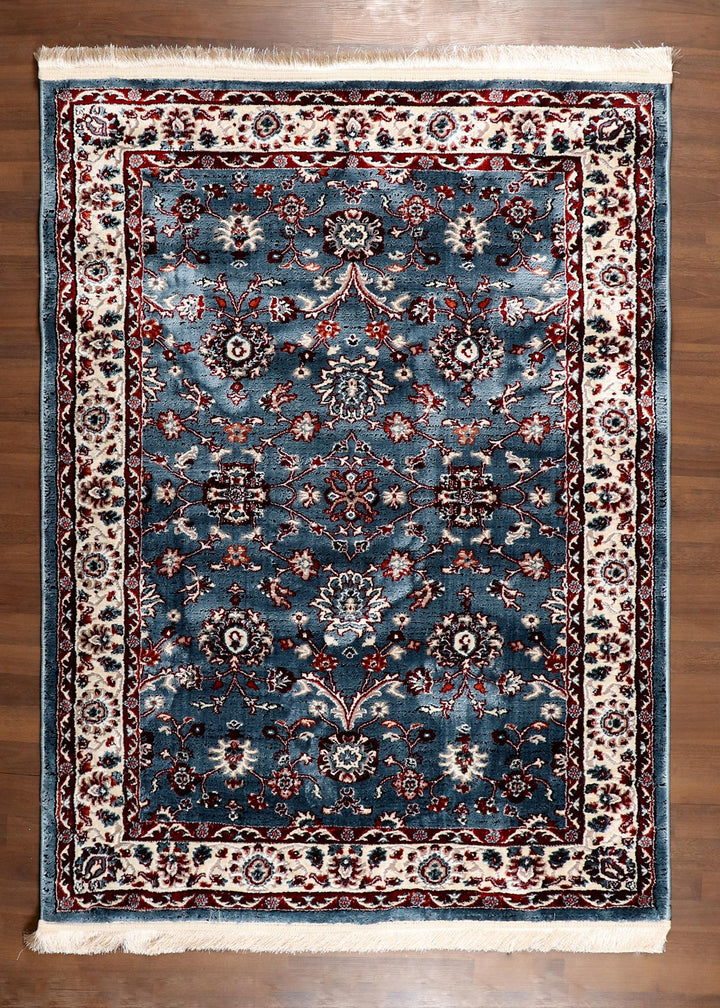 Traditional Blue and Red Floral Area Rug