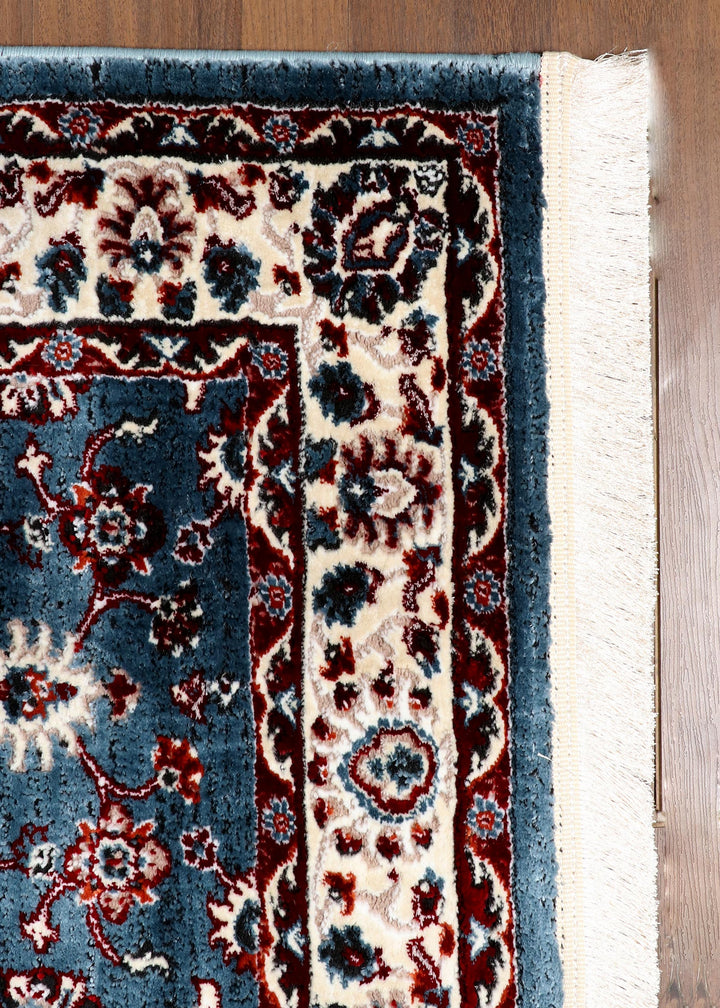 Traditional Blue and Red Floral Area Rug