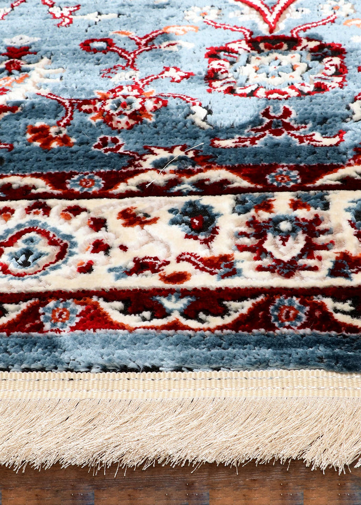 Traditional Blue and Red Floral Area Rug