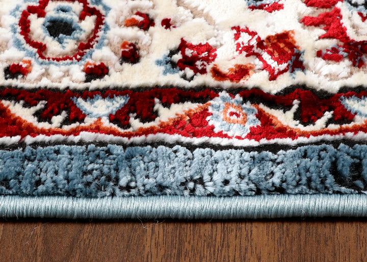 Traditional Blue and Red Floral Area Rug