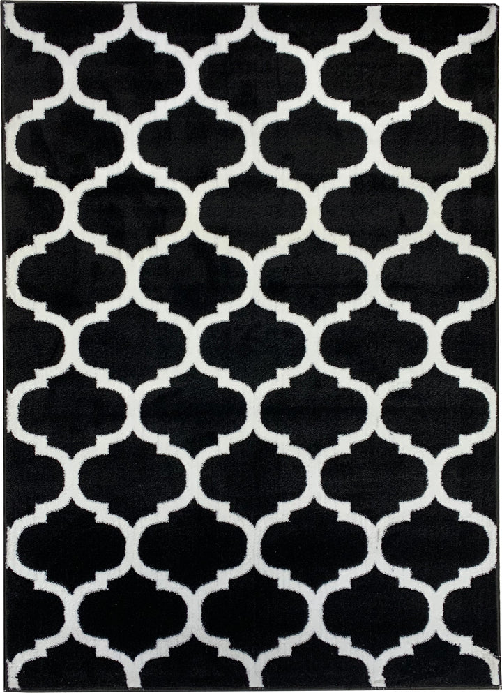 Modern Geometric Lattice Black and White Rug