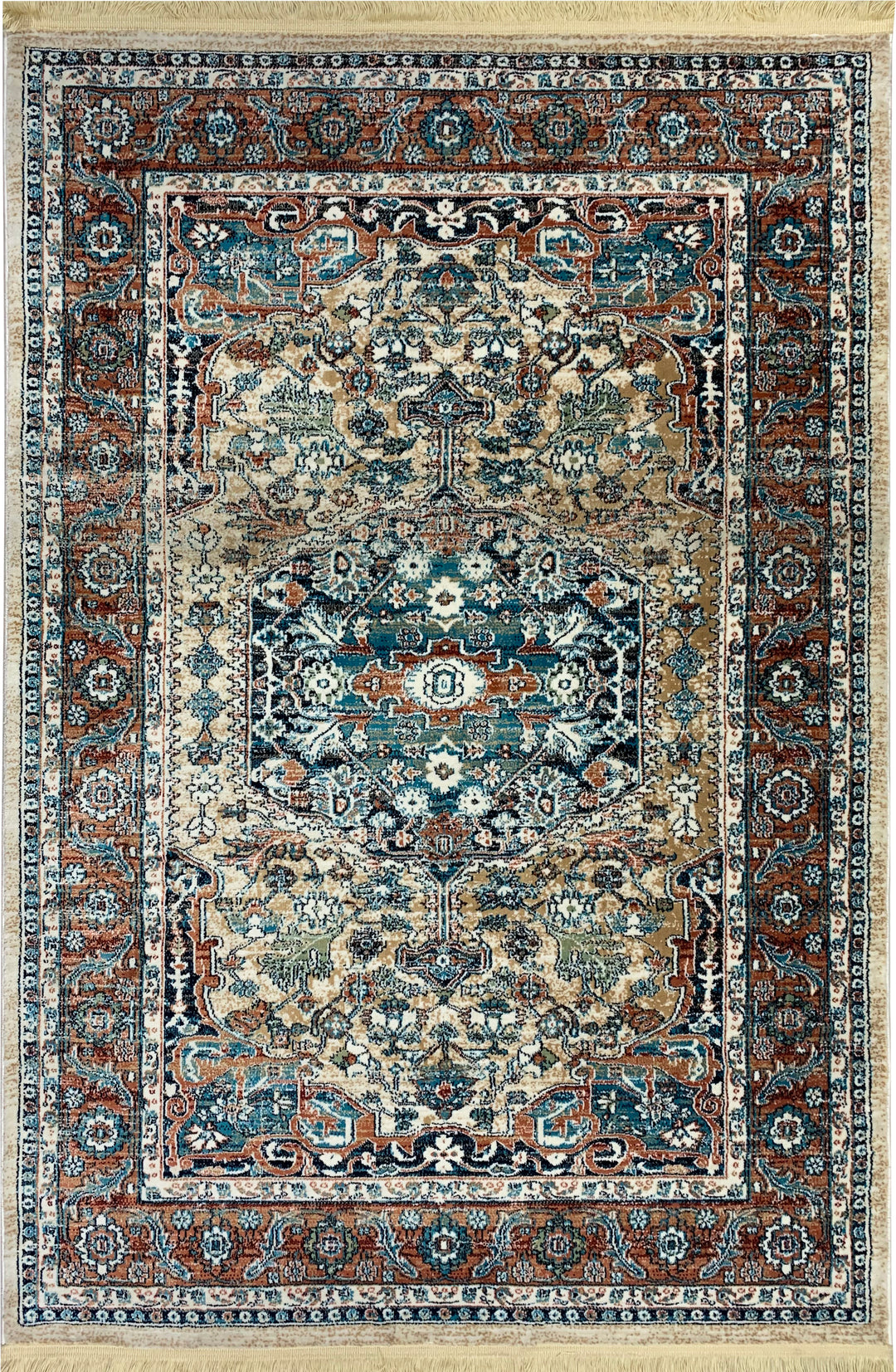 Bohemian Chic Teal and Beige Turkish Rug