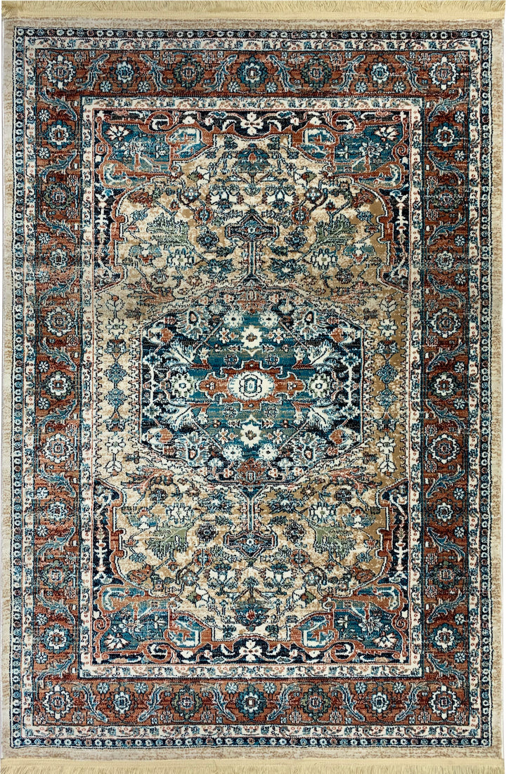 Bohemian Chic Teal and Beige Turkish Rug