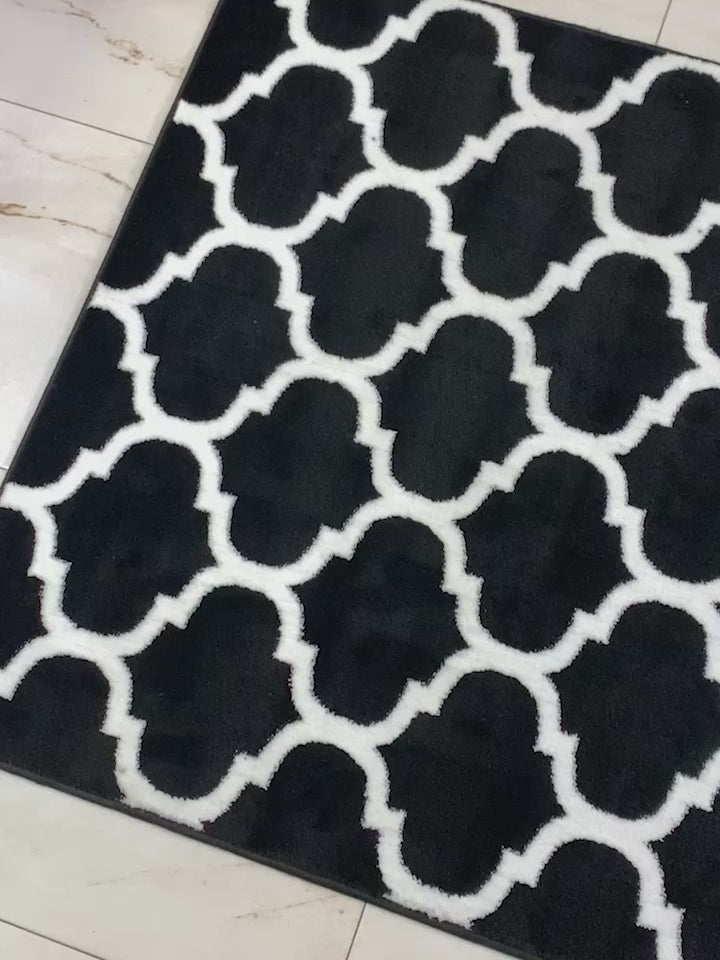 Modern Geometric Lattice Black and White Rug