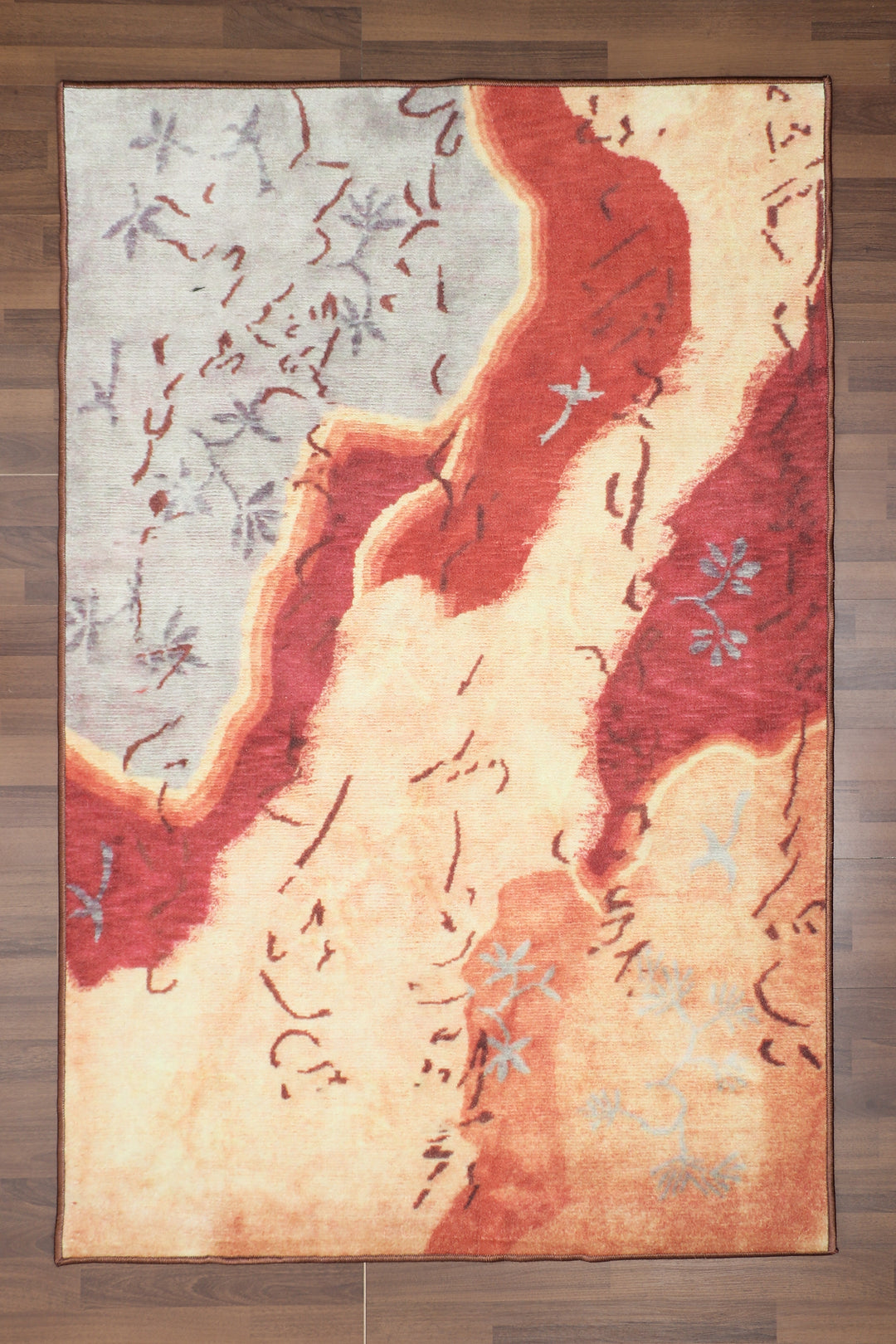 Beige Red And Multicolor Abstract Chinese Print Rug
