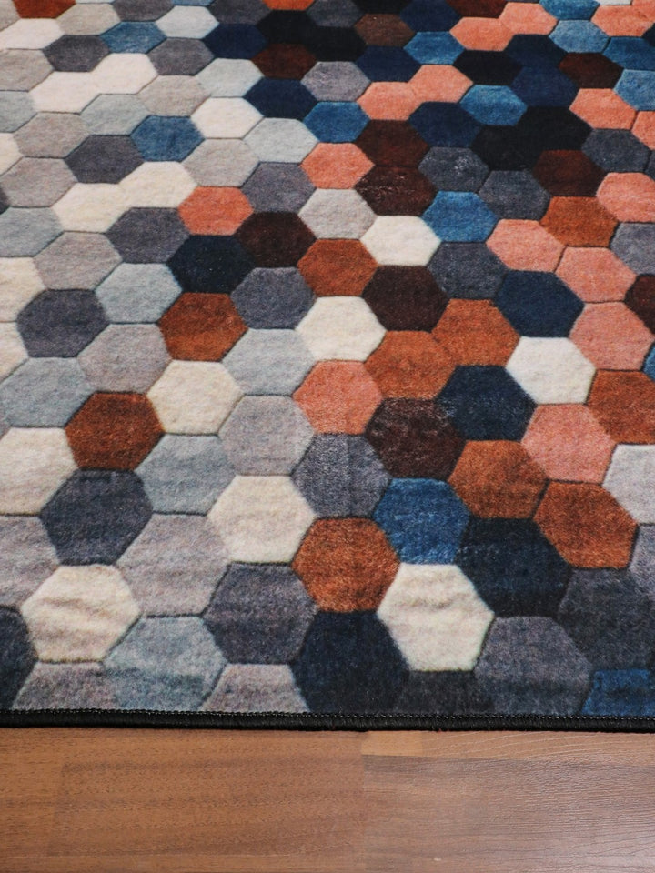 Multi Color Hexagon Print Rug