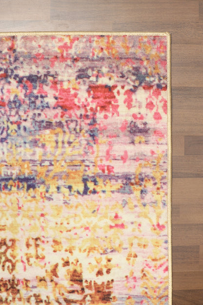 Blue Pink Distressed Pattern Abstract Print Rug