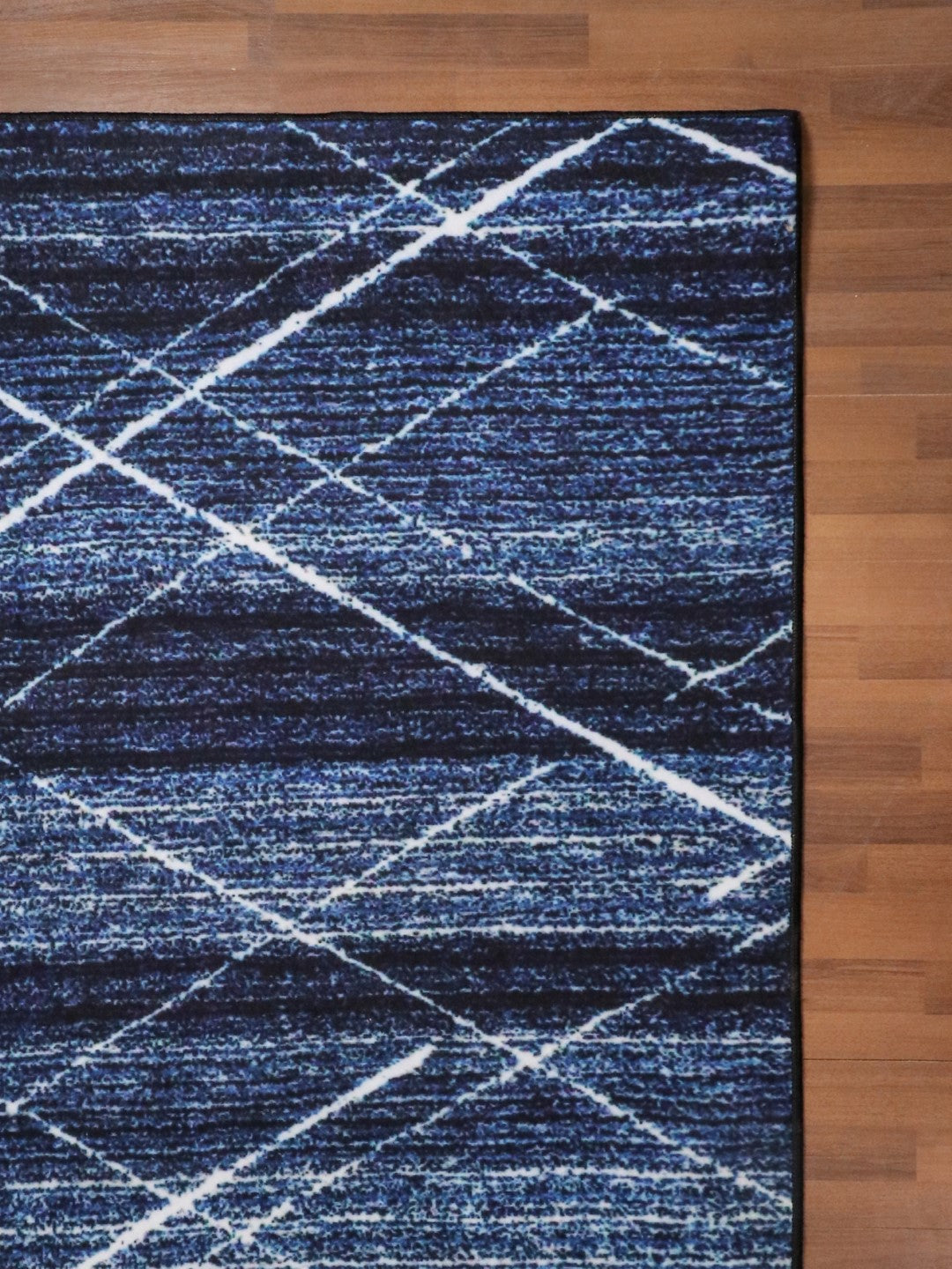 Dark Blue Stripes With White Color Criss Cross Print Rug