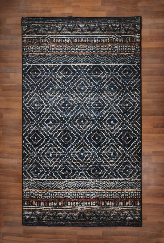 Black with Beige Killim Print Rug