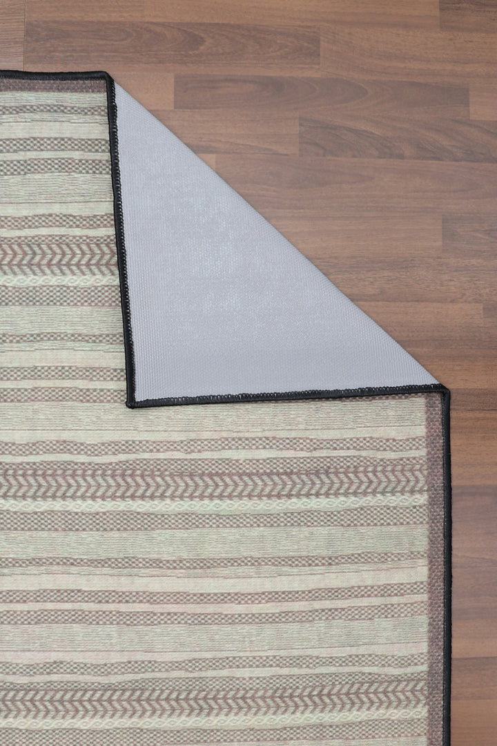 Multi Color Striped Print Rectangle Non Woven Rug with Non Slip TPR Backing For Everyday Use