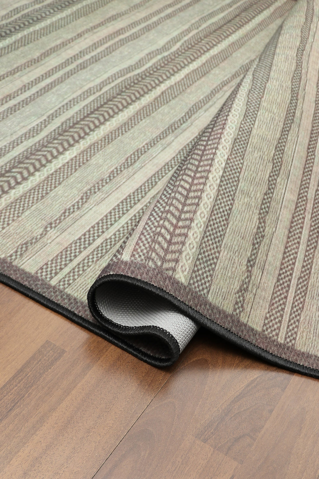Multi Color Striped Print Rectangle Non Woven Rug with Non Slip TPR Backing For Everyday Use