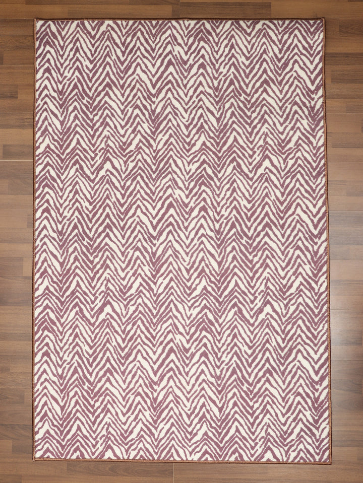 Beige and Purple Kilim Print Rectangle Non Woven Rug with Non Slip TPR Backing For Everyday Use