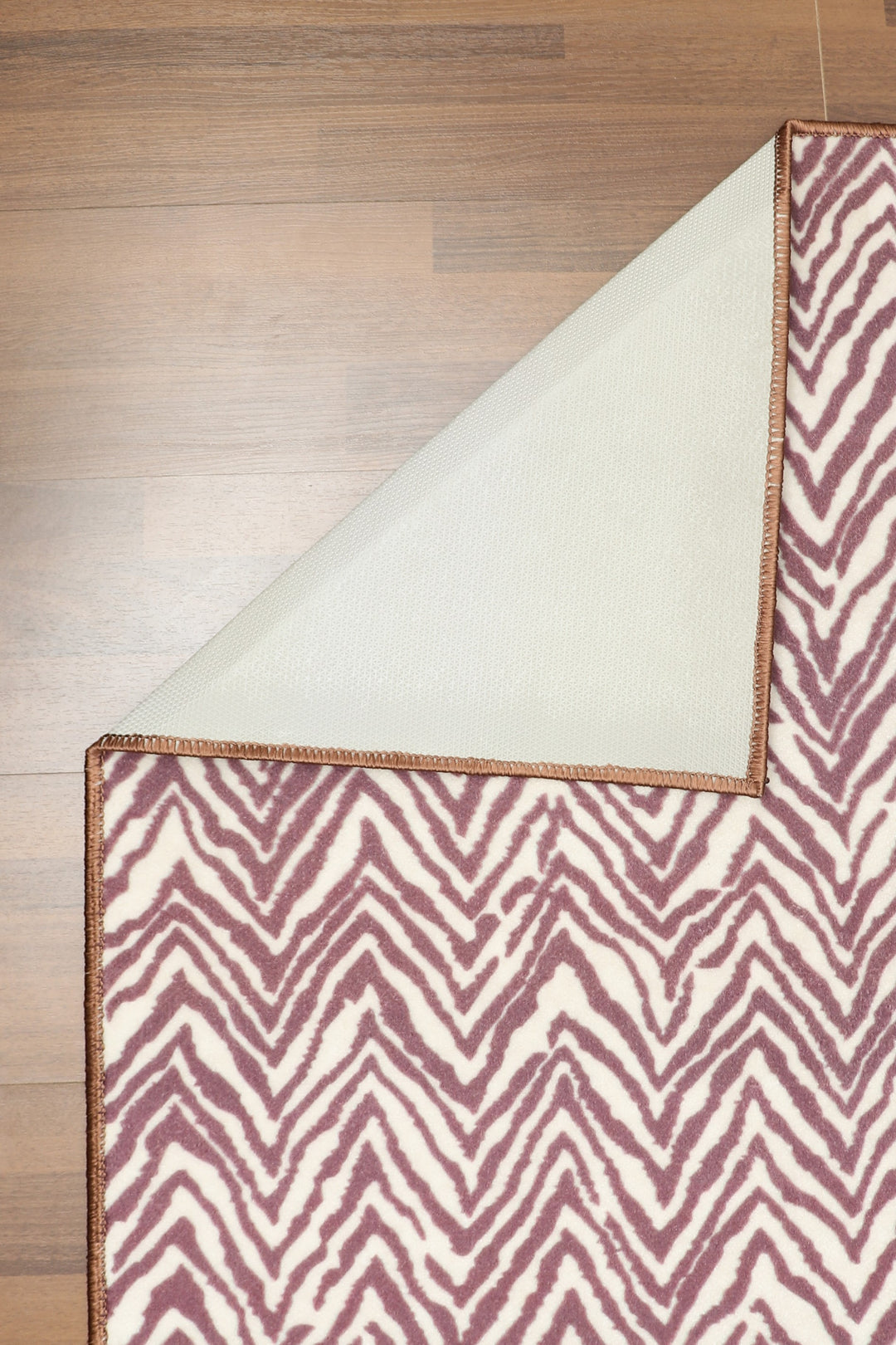 Beige and Purple Kilim Print Rectangle Non Woven Rug with Non Slip TPR Backing For Everyday Use