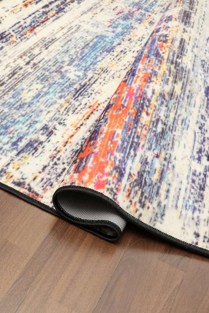 Multi Color Abstract Print Rectangle Non Woven Rug with Non Slip TPR Backing For Everyday Use